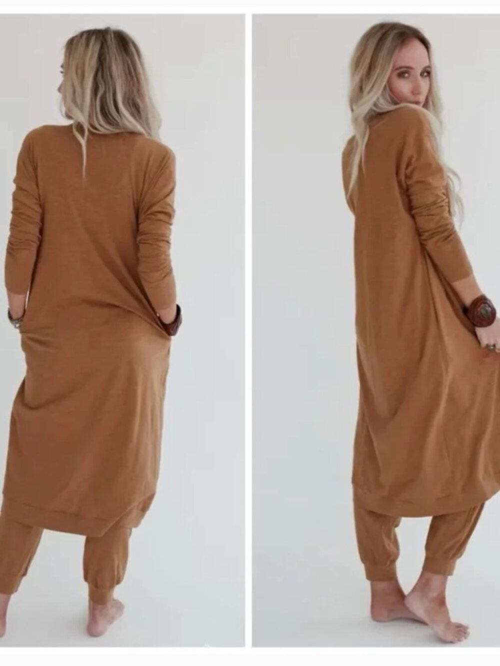 Three Bird Nest NWT Long Cotton Open Cardigan Duster Neutral Camel Tan XL - Picture 2 of 8